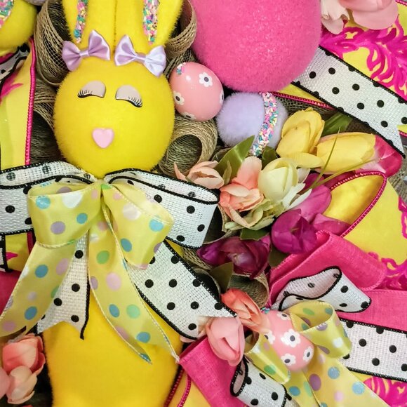 Easter Wreath for Front Door, Flocked Bunny Wreath, Easter decoration, Spring - Picture 10 of 10